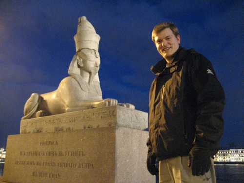 Here I am in front of a 3000 year old Sphinx. This statue sits on the site of a road and gets frosty in the winter. Those Egyptians knew how to build things to last!